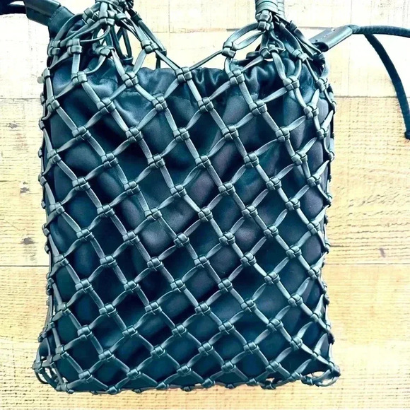 NWOT Top Shop Large Satin PU String Shoulder Tote Bag In Black - Picture 6 of 13